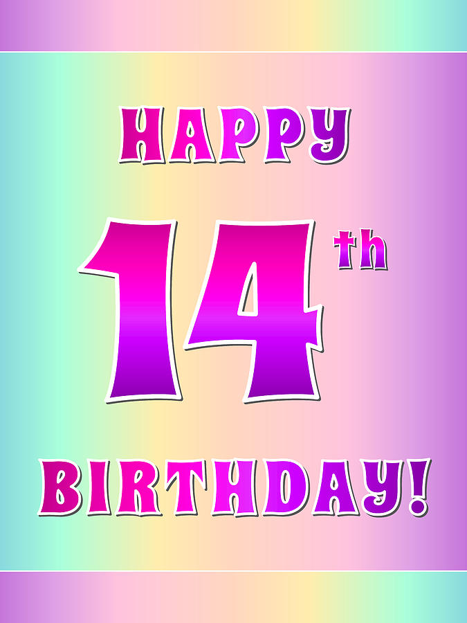 Fun Pink, Purple, and Pastel Colors HAPPY 14th BIRTHDAY Digital Art by ...