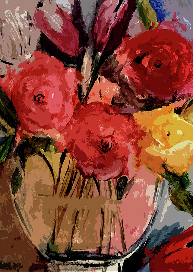 Fun Rosy Rustic Floral Digital Art