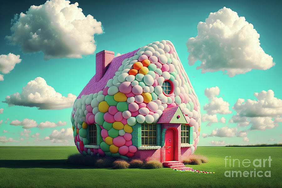 Fun storybook house made with colored balloons and fantasy. Ai g Photograph by Joaquin Corbalan