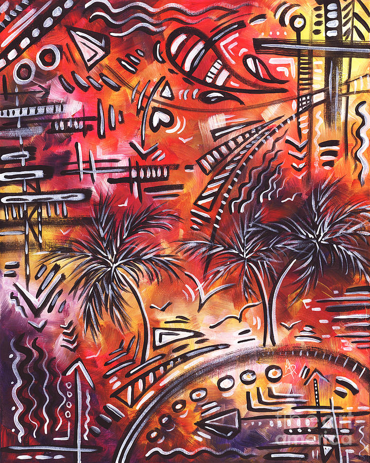 Fun Uplifting Art Vibe Original Abstract Tropical Palm Tree Graffiti Painting Duncanson Art Painting by Megan Aroon