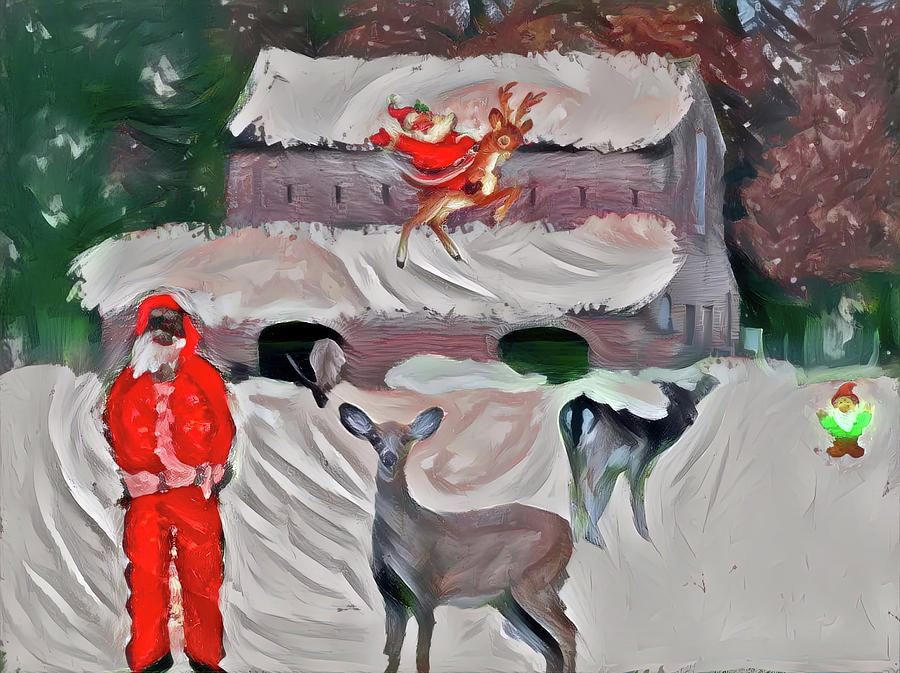Fun with Santas and Deer Digital Art by Cathy Anderson