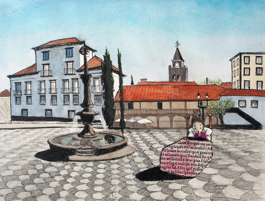 Funchal Plaza Bed Painting by Pauline Lim