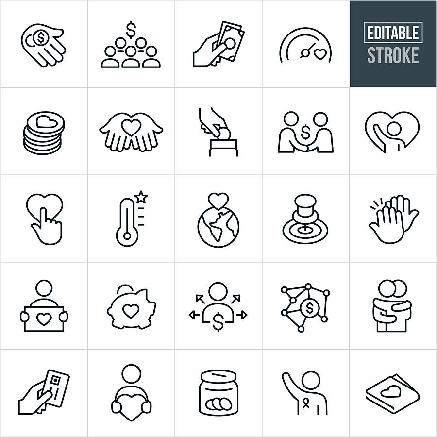 Fundraiser Line Icons - Editable Stroke Drawing by Appleuzr