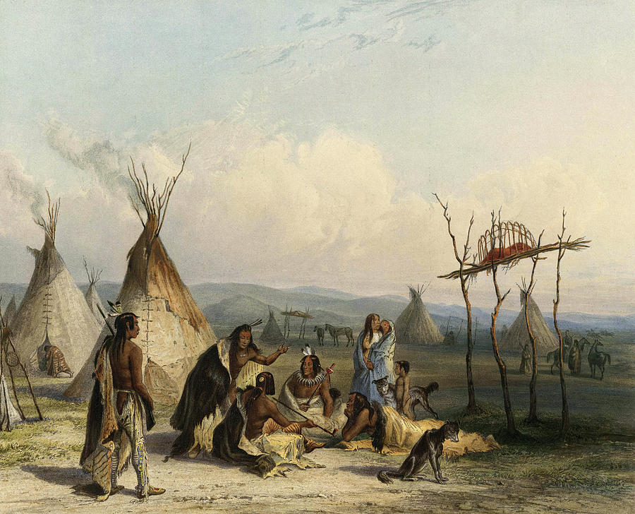 Funeral Scaffold of a Sioux Chief near Fort Pierre Painting by Karl ...