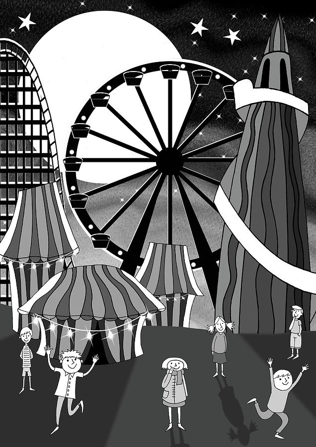Black And White Mixed Media - Funfair by Andrew Hitchen