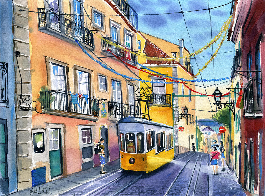 Funicular Bica in Lisbon Painting by Dora Hathazi Mendes