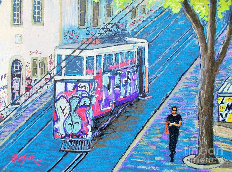 Funicular -Lisbon Pastel by Rae  Smith PAC