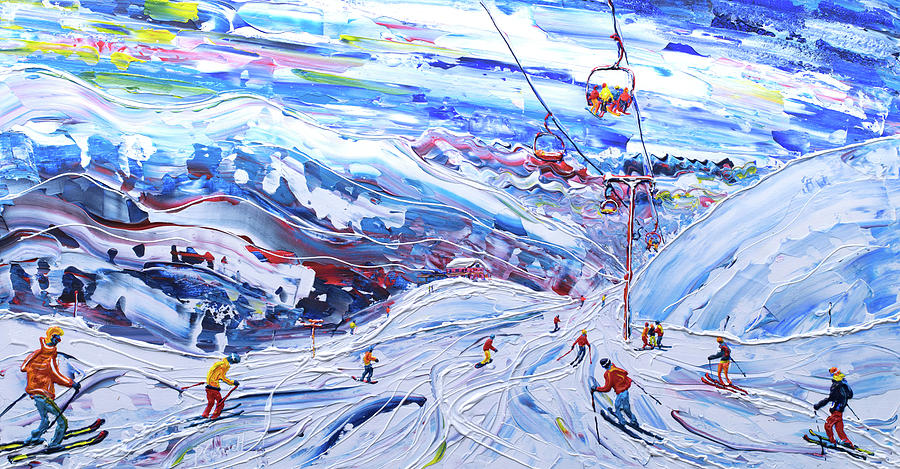 Mountain Painting - Funitel Peclet and Stades Chair by Pete Caswell