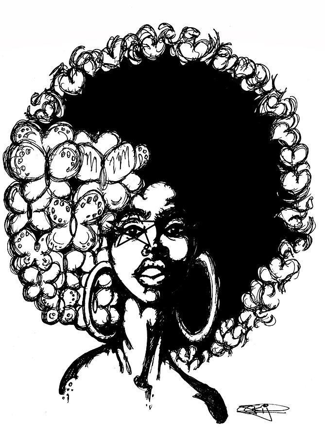 Winter Drawing - Funky Afro Chic by SKIP Smith