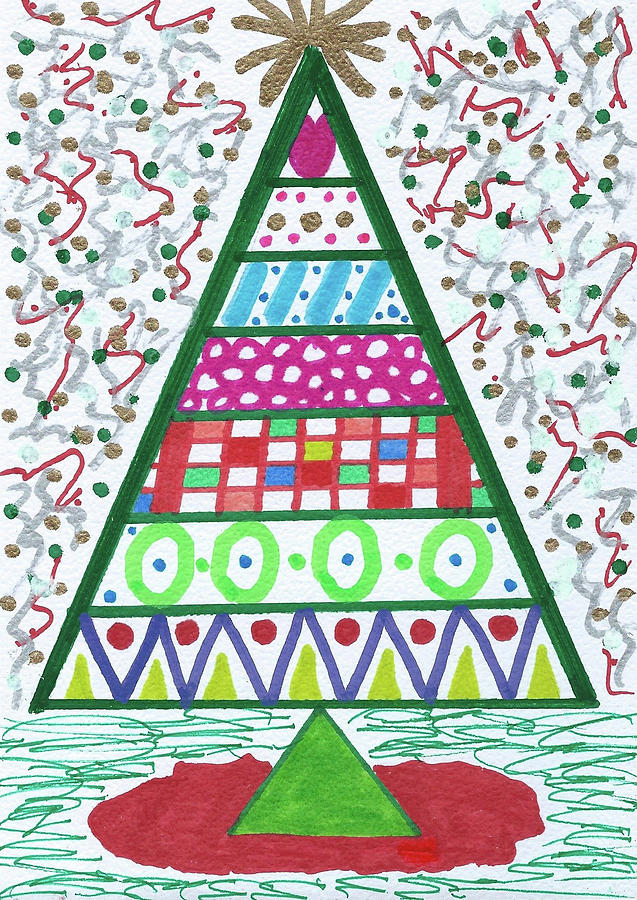 Funky Christmas Tree Drawing by Susan Schanerman