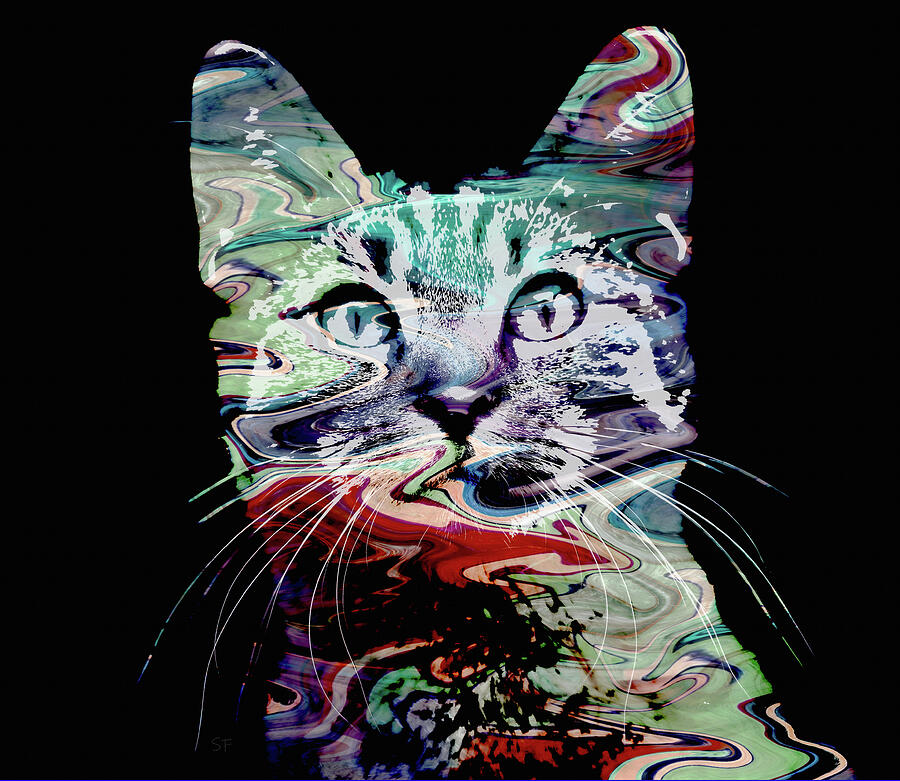 Funky Colorful Marbled Cat Digital Art
