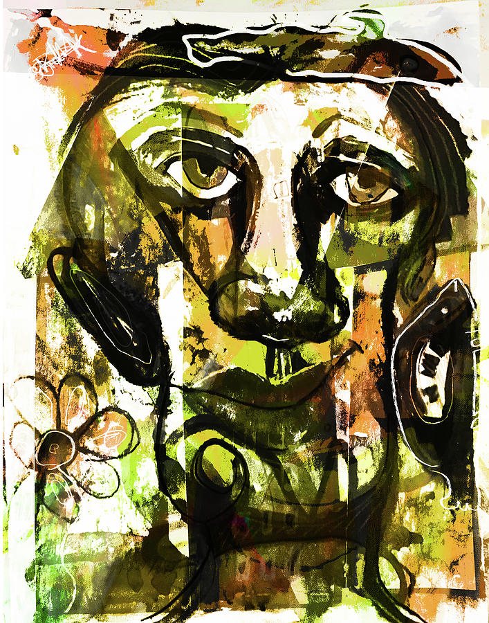 Funky Face with a Fish Mixed Media by Susan Stone