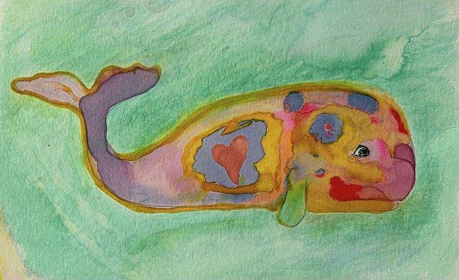 Funky Happy Heart Whale Painting by Sandy Rakowitz