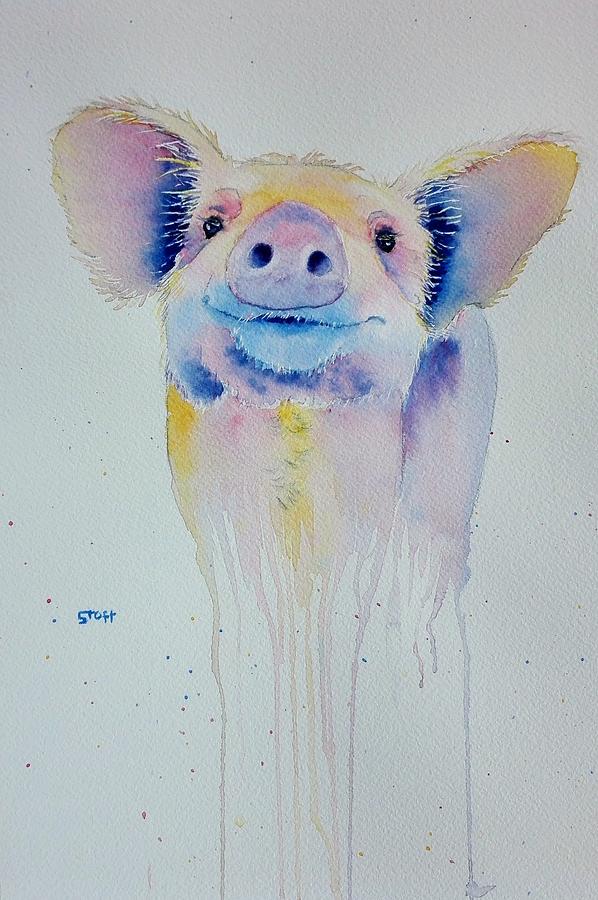 Funky Happy Pig Painting by Sandie Croft
