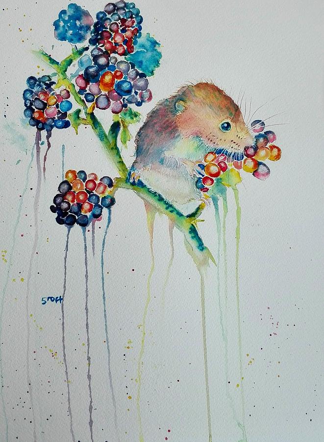 Funky Harvest Mouse Painting by Sandie Croft