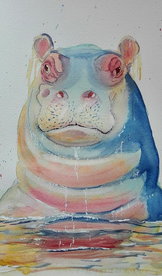Funky Hippo Painting by Sandie Croft
