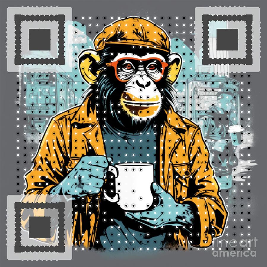 Funky Monkey QR Code Art - Scan for a Monkey-tastic Quote Mixed Media by Artvizual Premium