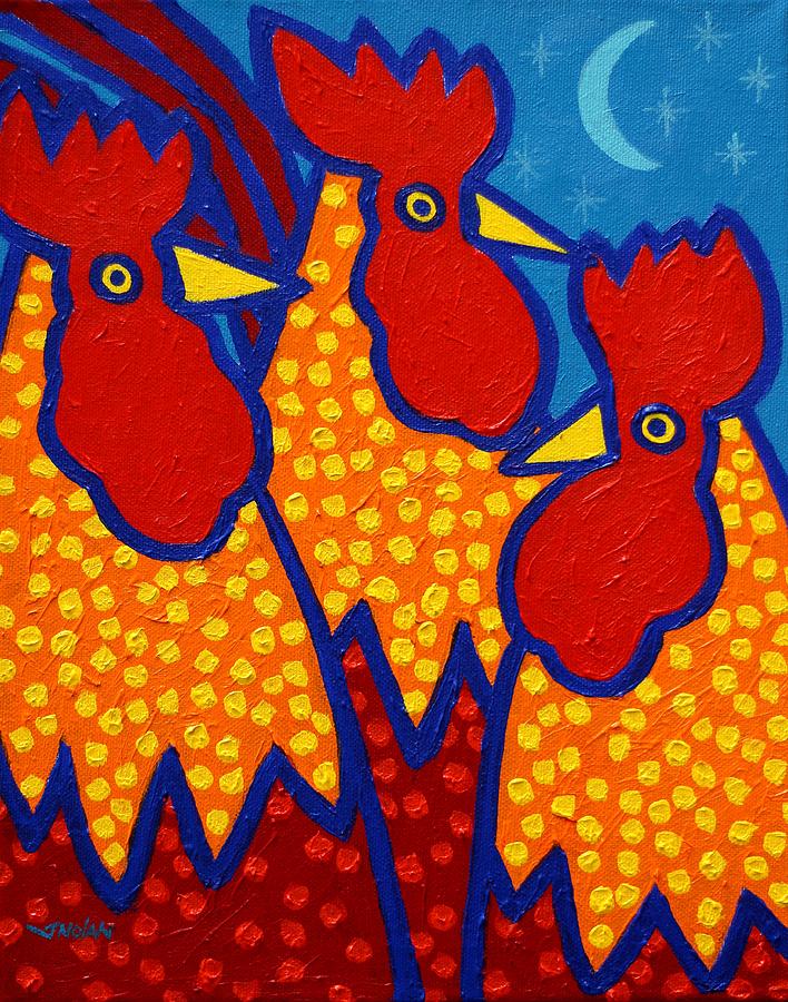 Funky Roosters  II Painting by John  Nolan