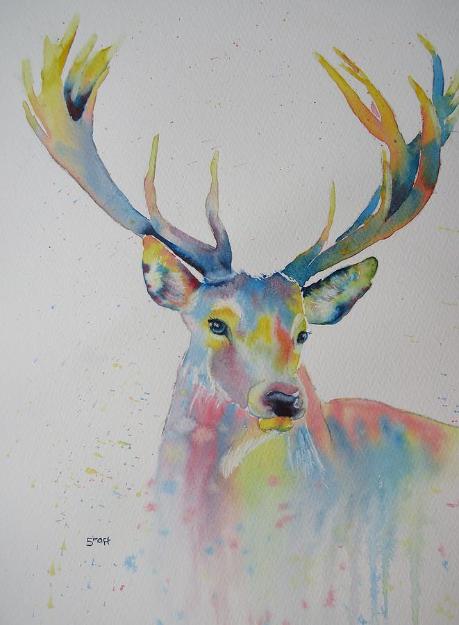 Funky Stag Painting by Sandie Croft