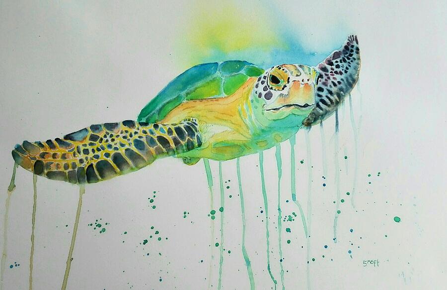 Funky Turtle Painting by Sandie Croft
