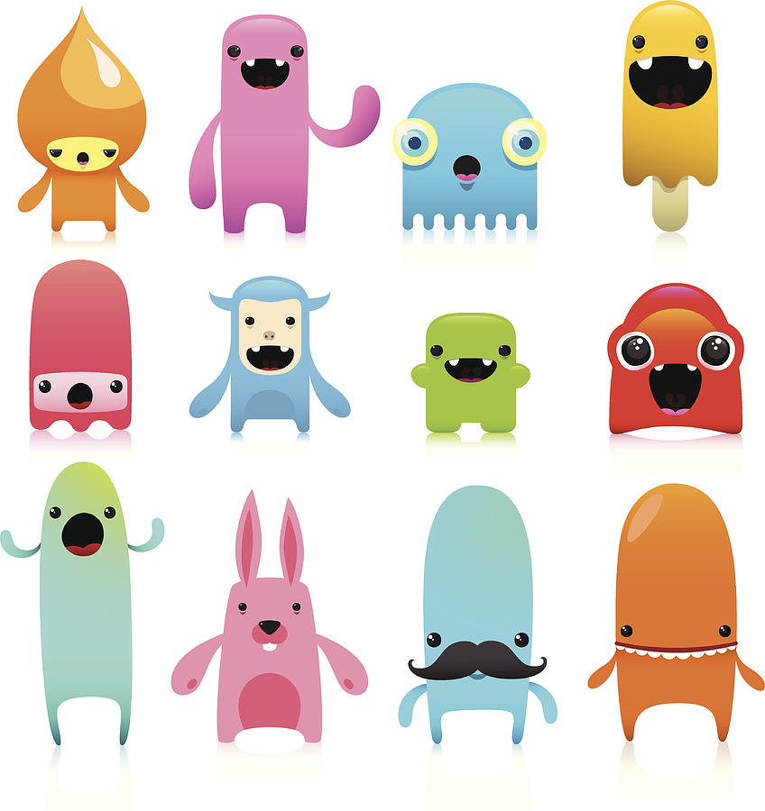 Funny And Cute Vector Character Set Drawing by 4khz