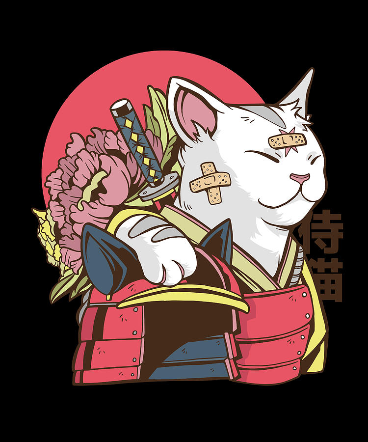 Funny anime Samurai Cat with armor and bruises Digital Art by Norman W ...