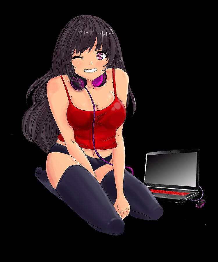 Funny anime sexy laptop gaming girl Digital Art by PxL Design - Fine Art  America