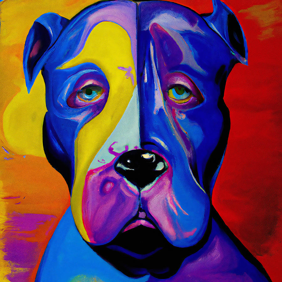 Funny Bored Pitbull Dog Painting by StellArt Studio - Fine Art America