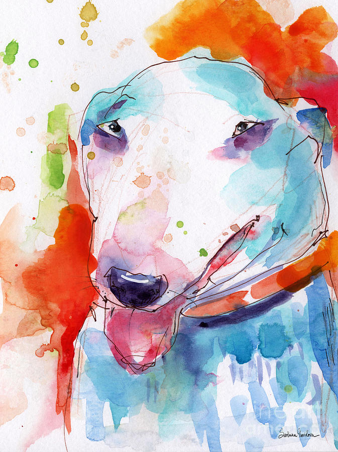 Funny Bull Terrier dog portrait Painting by Svetlana Novikova