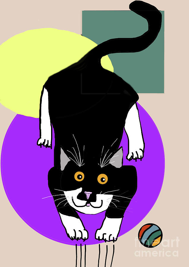 Funny cartoon Cat pouncing digital drawing Digital Art by TeAnne Pantony