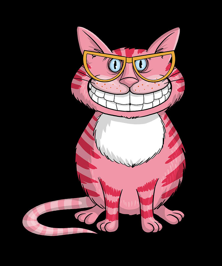 Funny cartoon cat with glasses and big smile Digital Art by Norman W -  Pixels