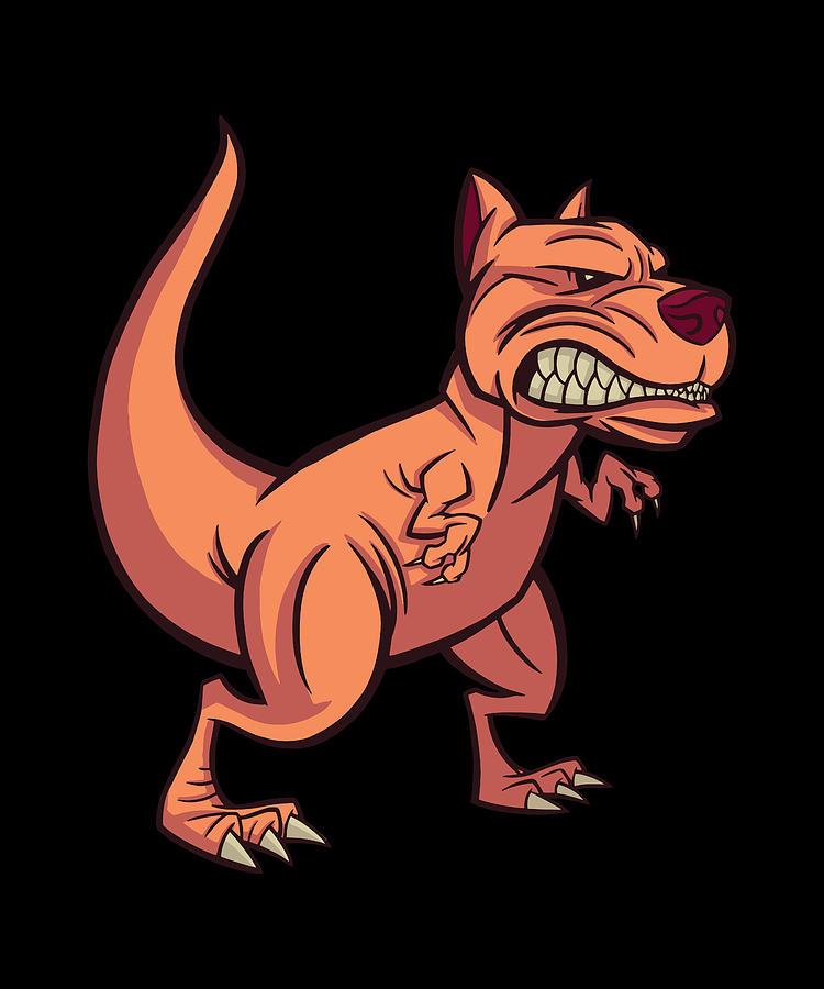Funny cartoon Pitbull T-Rex dinosaur dog Mixed Media by Norman W - Pixels