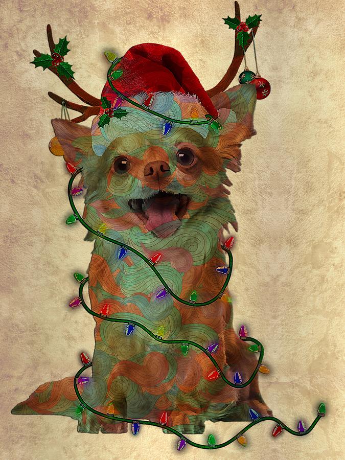 Funny Chihuahua Dog Tree Christmas Lights Xmas Pajama Digital Art By ...