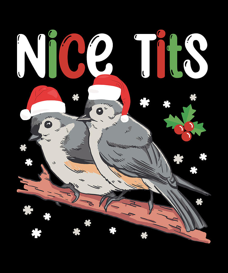 Funny Christmas Bird Tufted Titmouse Nice Tits Digital Art By Qwerty Designs