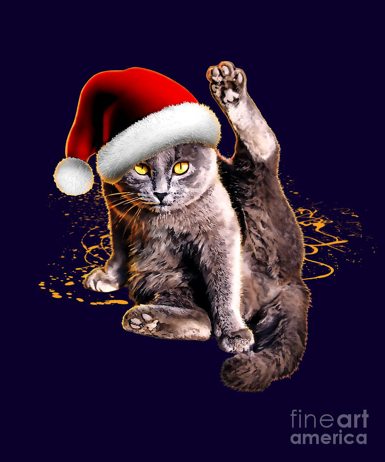 Funny Christmas Cat Digital Art By Green Splash
