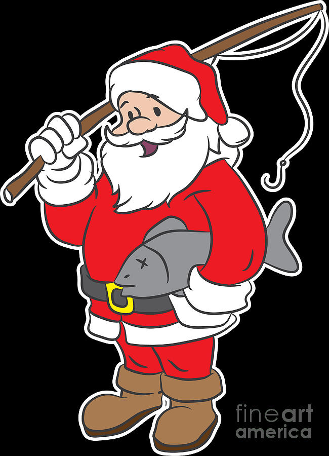 Funny Christmas Xmas Santa Fishing Holiday Gift Idea Digital Art