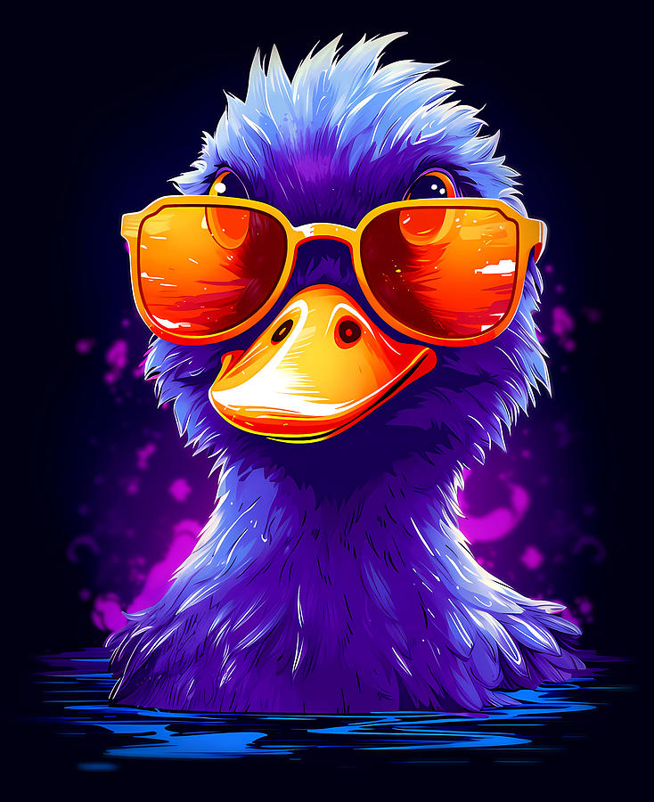 Funny Cute Chilling Duck Animal Wearing Sunglasses Digital Art By Julio 