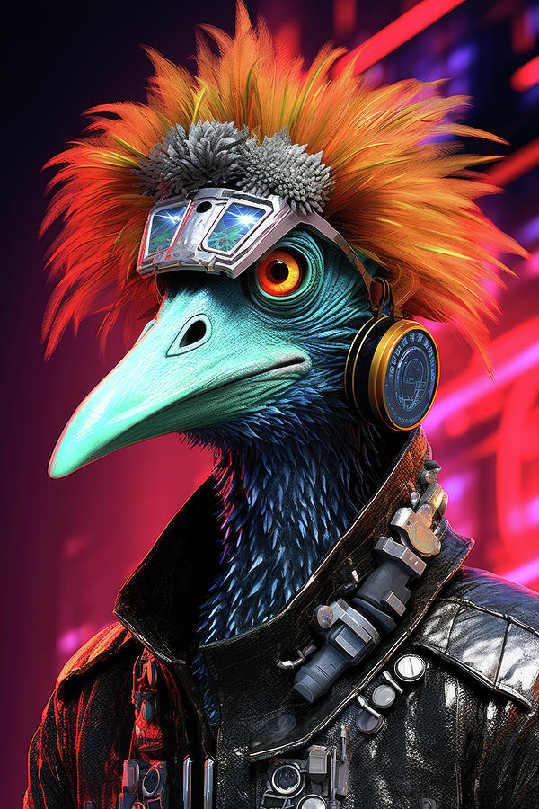 Funny Cyberpunk Emu 01 Digital Art by Matthias Hauser