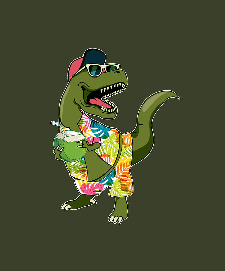 Funny Dinosaur Trex Hawaiian Summer Vacation Shirt Digital Art by Felix ...