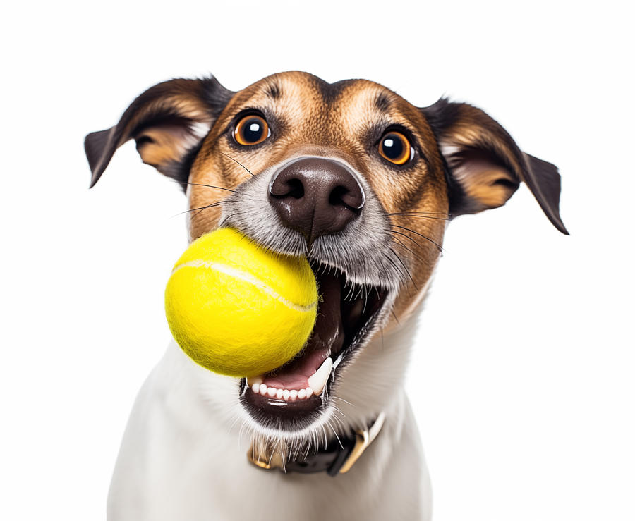 Dog Photograph - Funny Dog With Yellow Tennis Ball in Mouth by Good Focused