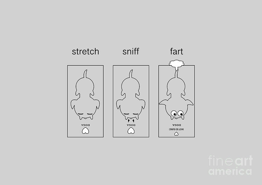 Funny Downward Dogs Doing Yoga - Stretch Sniff Fart  Digital Art by Barefoot Bodeez Art