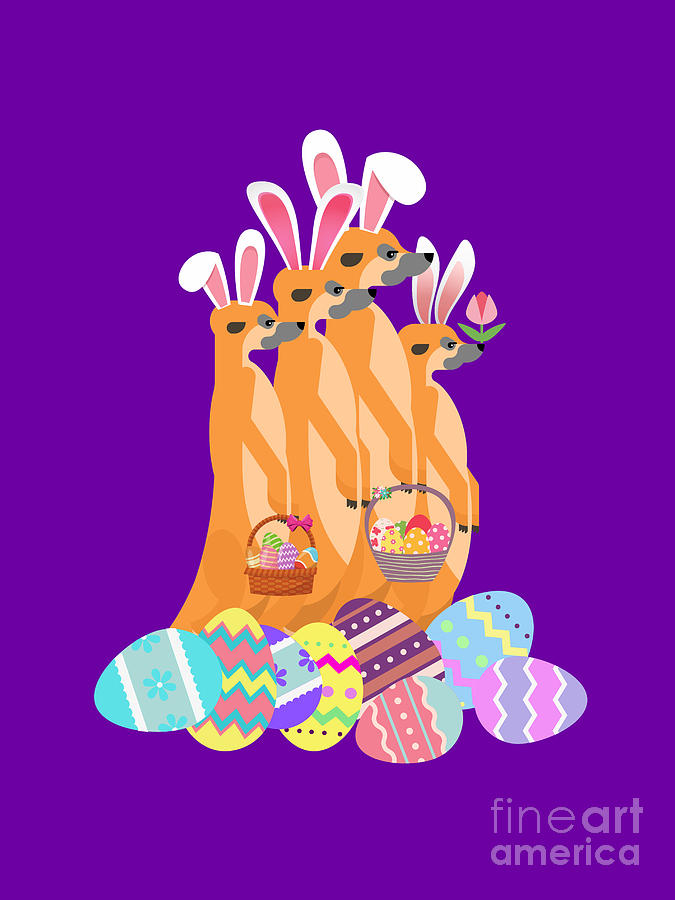 Easter Digital Art - Funny Easter Bunny Meerkats with Basket of Easter Eggs Meerbunnies  by Peter Ogden