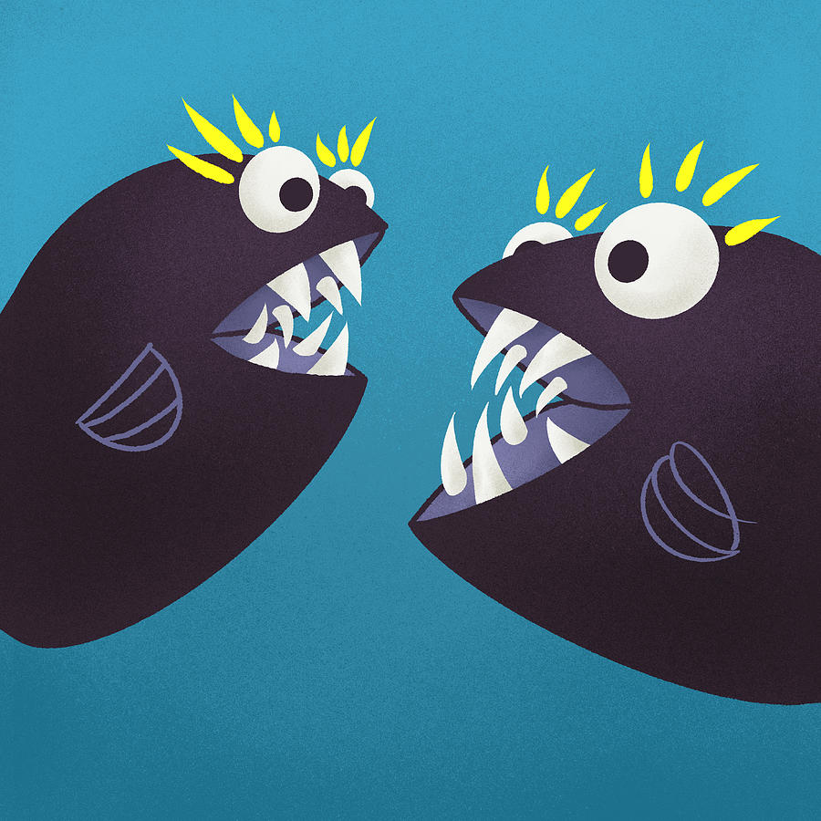 Funny Fish Monsters Talking Digital Art by Boriana Giormova