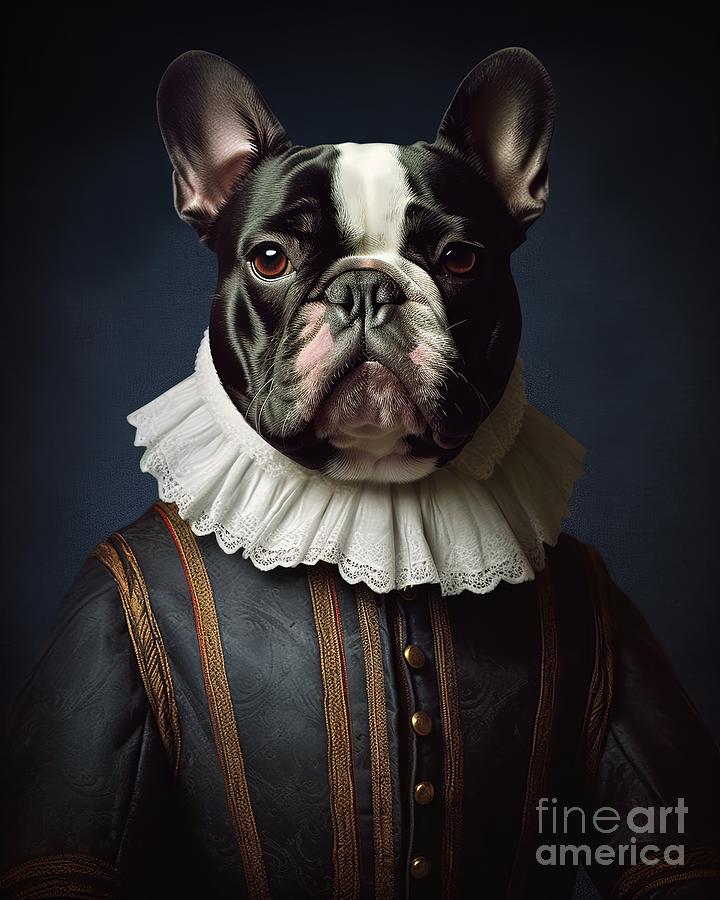 Funny French Bulldog Portrait in Costume  Art Painting by Vincent Monozlay