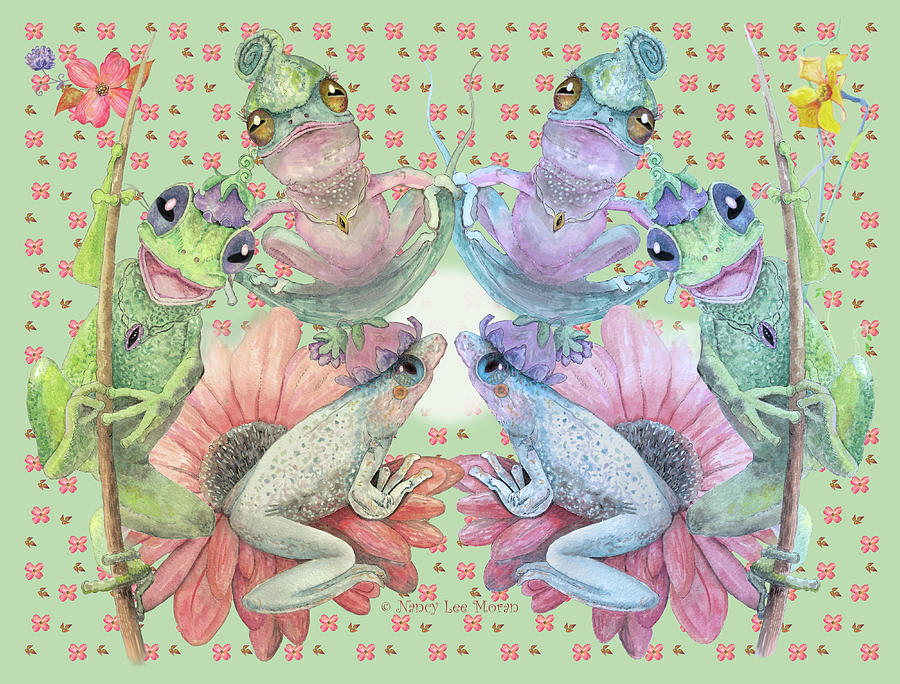 Funny Frog Friends Painting by Nancy Lee Moran