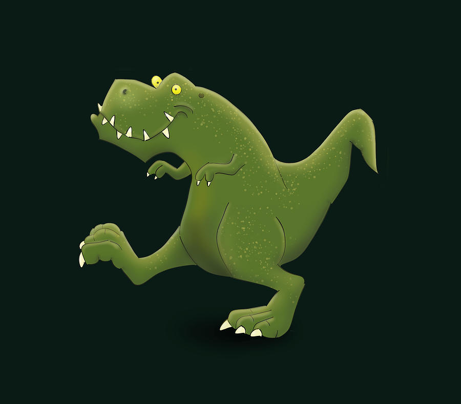 Funny green t rex dinosaur cartoon illustraton Digital Art by Mark Spivey -  Pixels