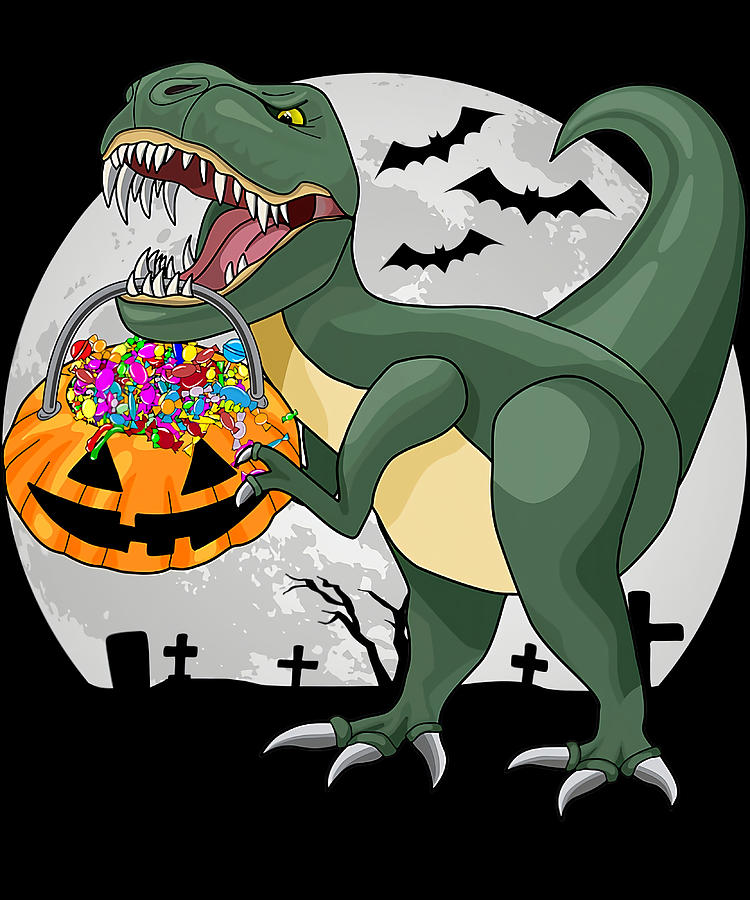 Funny Halloween Dinosaur Pumpkin T Rex Scary Painting by Hunt Logan