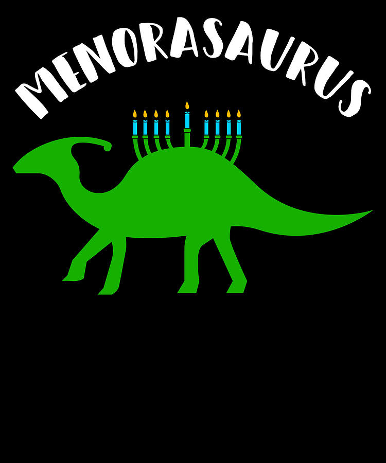 Funny Hanukkah Menorasaurus Dinosaur Menorah Apparel Digital Art by