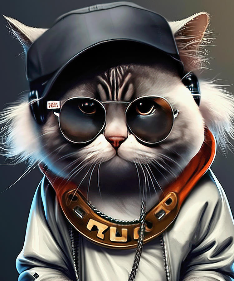 Funny Hip Hop Music Producer Rapper Cat Digital Art by Kizmethat - Pixels