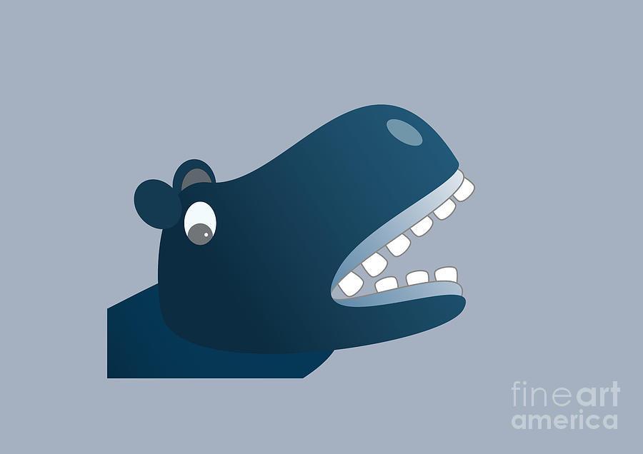 Funny Hippo Cartoon with Big Teeth Digital Art by Barefoot Bodeez Art -  Fine Art America